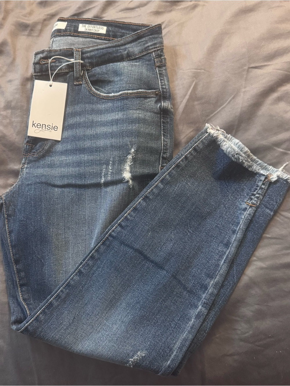 Kensie Dark Blue Distressed Ankle Skinny Crop Jeans